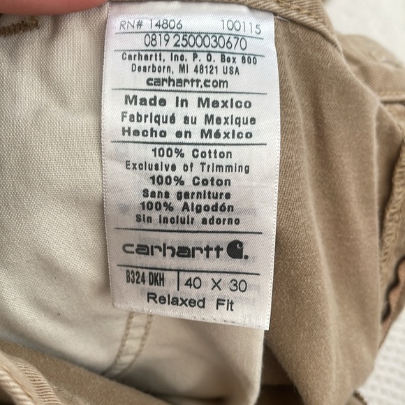 Carhartt Carpenter Pants 40x30 Khaki Relaxed Fit 100% Cotton - Picture 6 of 9
